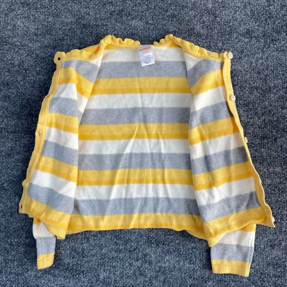 GYMBOREE KIDS YELLOW WHITE GREY STRIPE CARDIGAN LONG SLEEVE COTTAGE BOHO